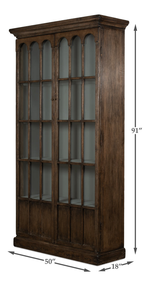 Refined Arches Tall Curio Bookcase Glass Doors