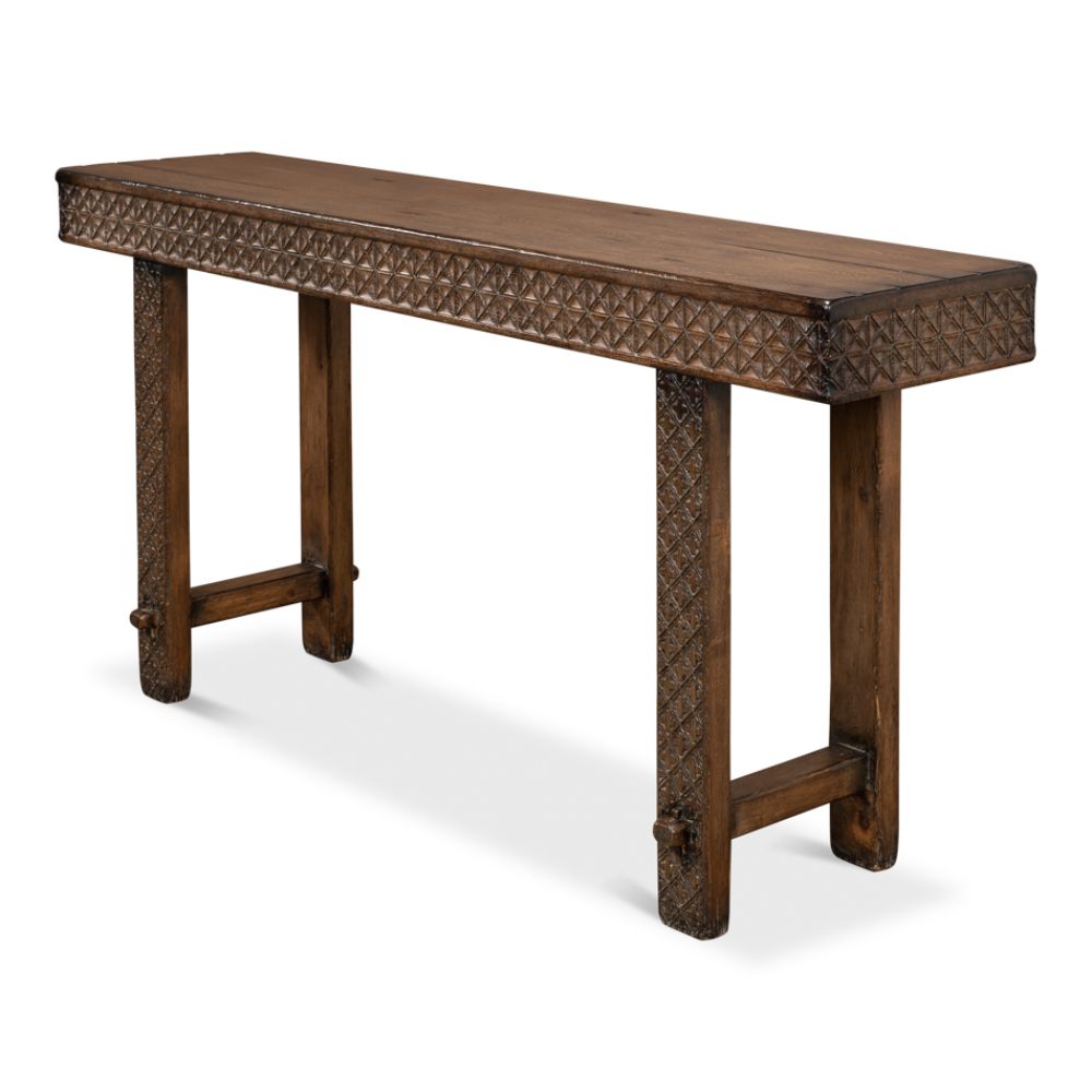 Honeycomb & Cross Console Table Solid Wood