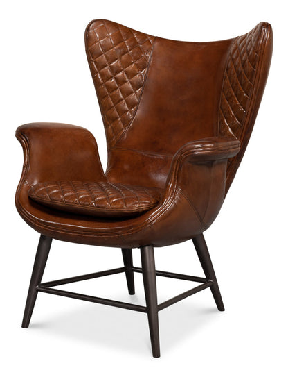 Quilted Vintage Havana Leather Wing Accent Chair