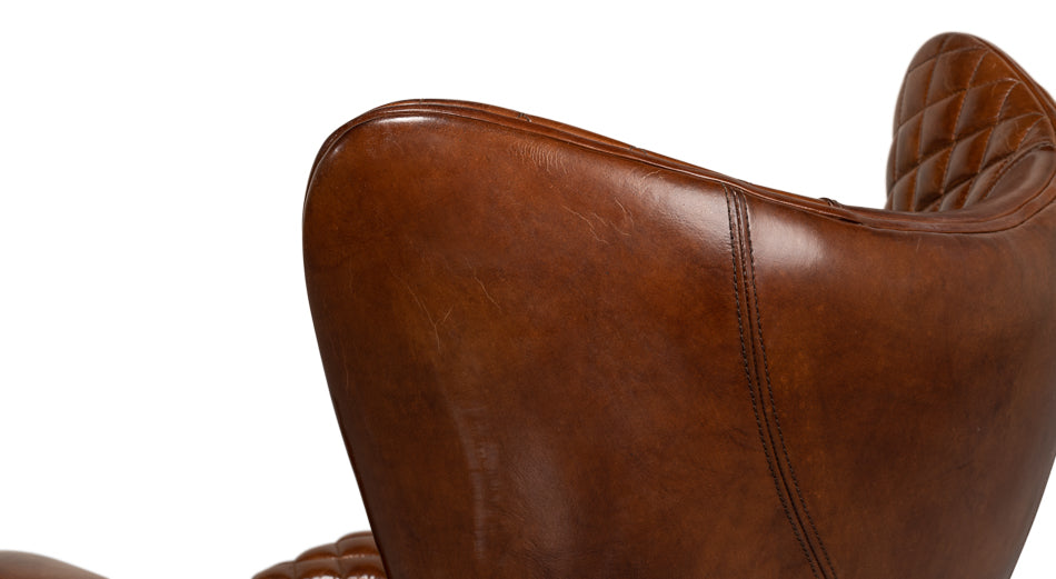 Quilted Vintage Havana Leather Wing Accent Chair