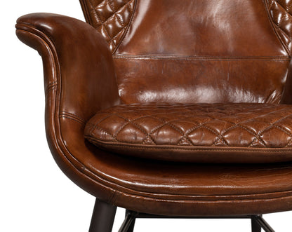 Quilted Vintage Havana Leather Wing Accent Chair