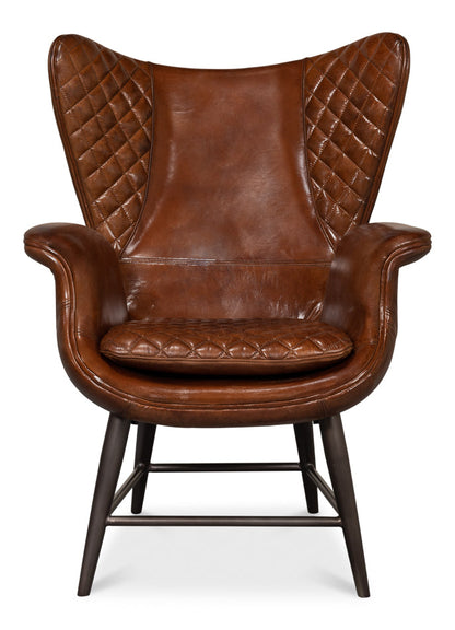 Quilted Vintage Havana Leather Wing Accent Chair