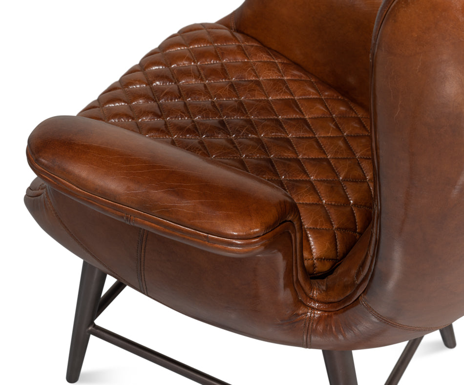 Quilted Vintage Havana Leather Wing Accent Chair