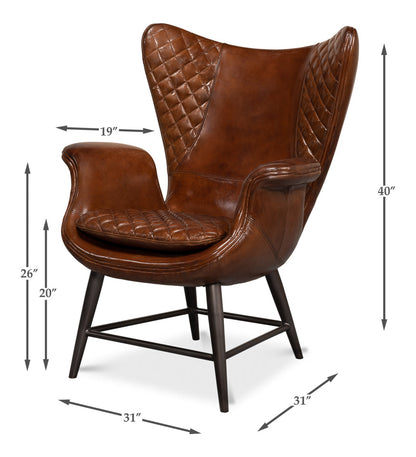 Quilted Vintage Havana Leather Wing Accent Chair