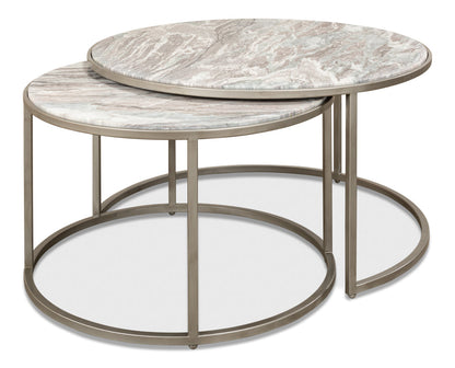 Set Of 2 Round Nesting Tables Marble Top