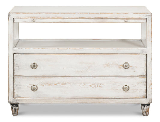 White Hollywood Chest Two Drawers and Open Shelf