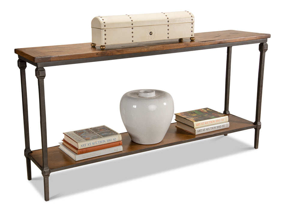 Huntsman Console Table With Shelf Wood and Iron Frame