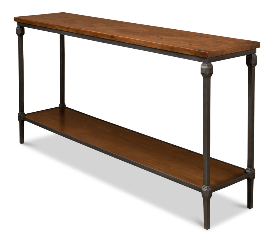 Huntsman Console Table With Shelf Wood and Iron Frame