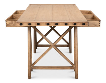 Sawhorse Desk Natural Polished Old Pine