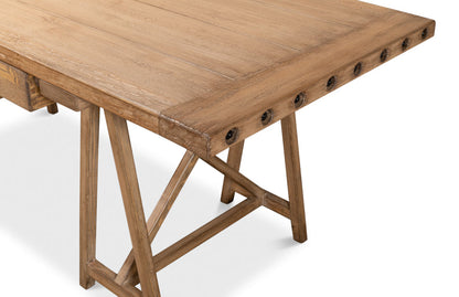 Sawhorse Desk Natural Polished Old Pine