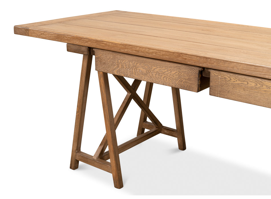 Sawhorse Desk Natural Polished Old Pine