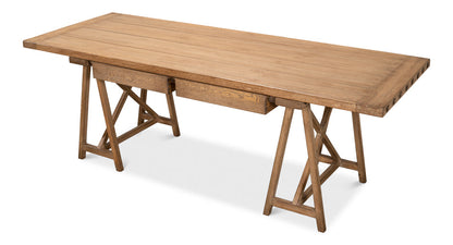 Sawhorse Desk Natural Polished Old Pine