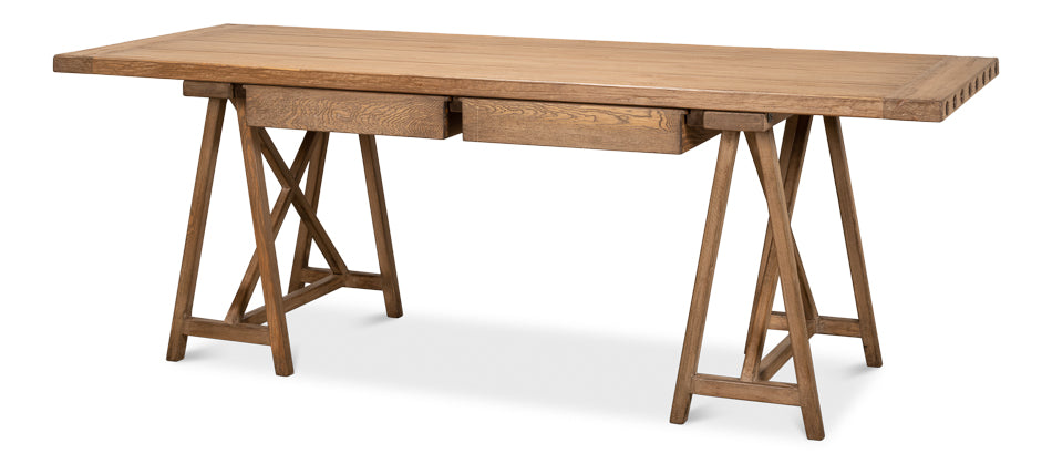 Sawhorse Desk Natural Polished Old Pine