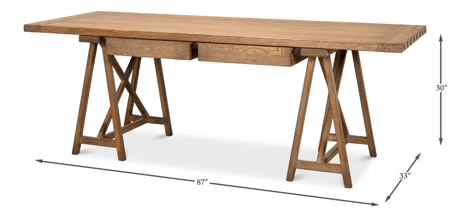 Sawhorse Desk Natural Polished Old Pine