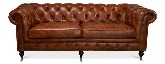 Tufted English Chesterfield Club Sofa Brown Leather