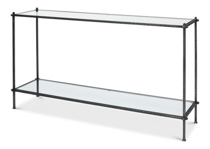 Hand Chased Iron Console Table Glass Top With Shelf