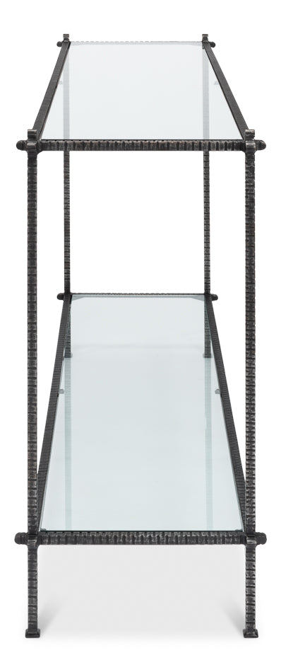 Hand Chased Iron Console Table Glass Top With Shelf