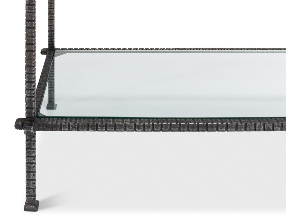 Hand Chased Iron Console Table Glass Top With Shelf