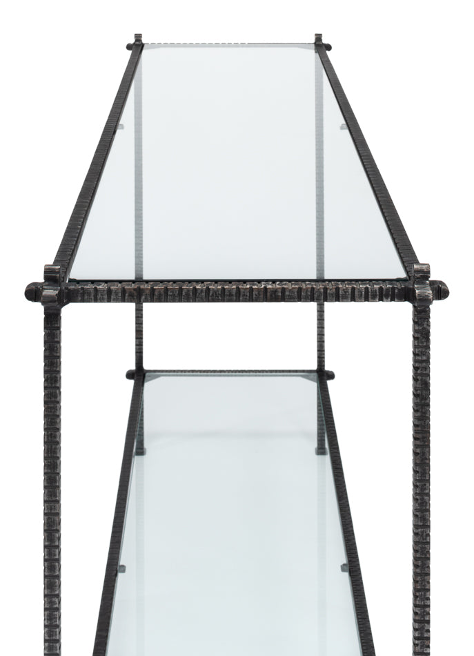 Hand Chased Iron Console Table Glass Top With Shelf