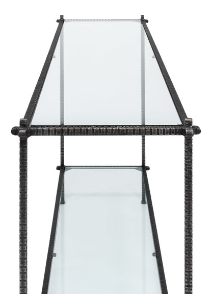 Hand Chased Iron Console Table Glass Top With Shelf