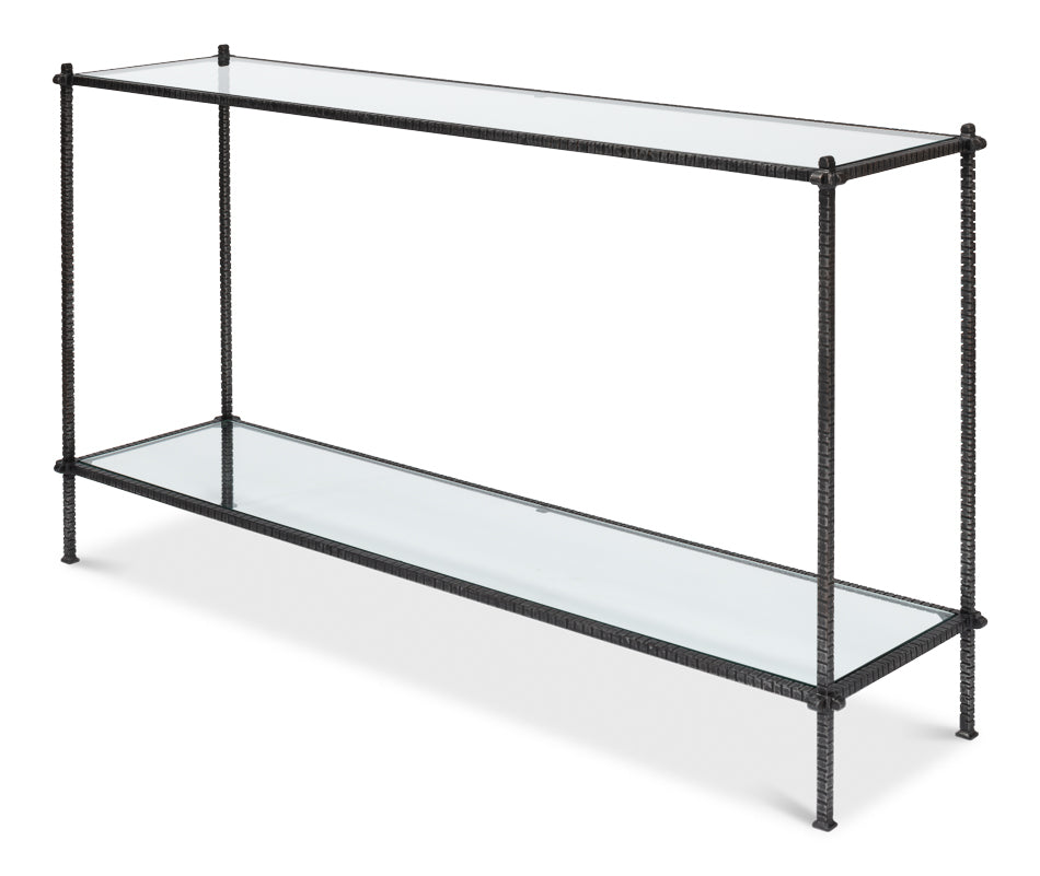 Hand Chased Iron Console Table Glass Top With Shelf