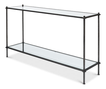 Hand Chased Iron Console Table Glass Top With Shelf