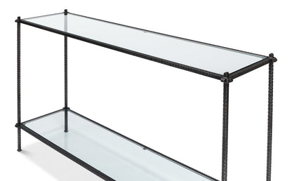 Hand Chased Iron Console Table Glass Top With Shelf