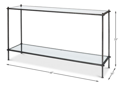 Hand Chased Iron Console Table Glass Top With Shelf