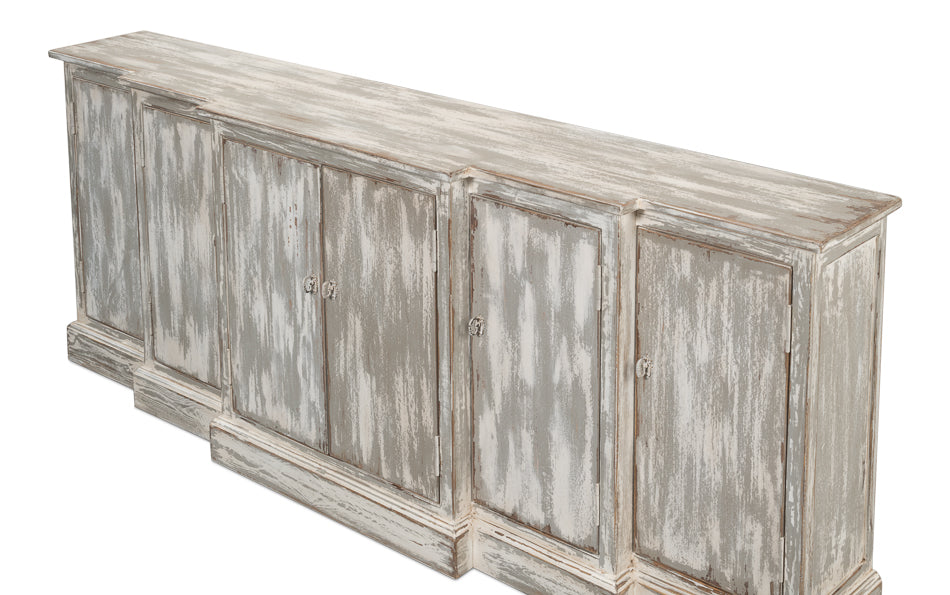 Waterfall Front Credenza Cabinet for Living Room Distressed