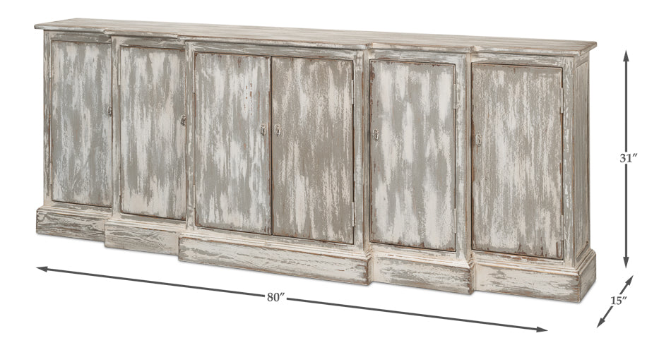 Waterfall Front Credenza Cabinet for Living Room Distressed