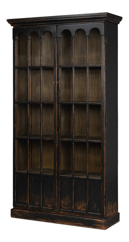 Edgar Allan Glass Doors Curio Bookcase Black