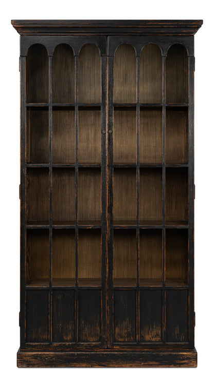 Edgar Allan Glass Doors Curio Bookcase Black