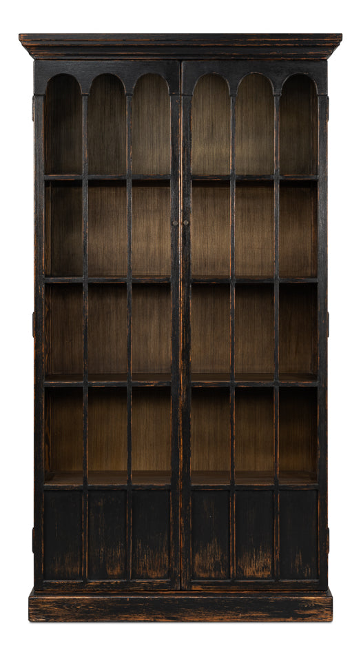 Edgar Allan Glass Doors Curio Bookcase Black