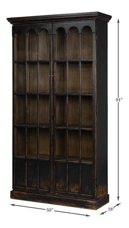 Edgar Allan Glass Doors Curio Bookcase Black