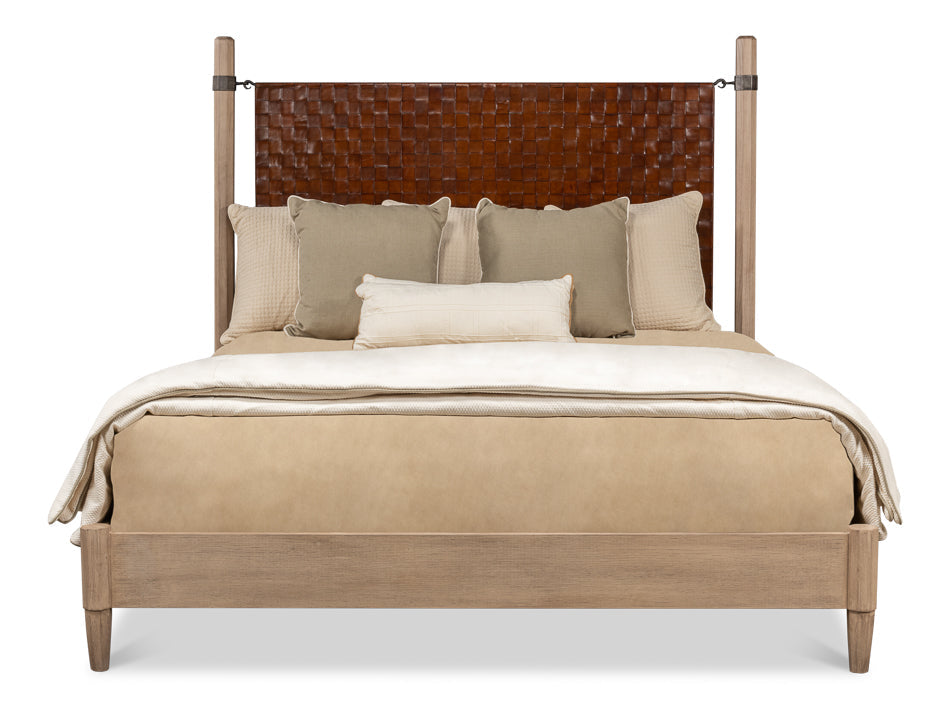 Marcus King Bed Frame Brown Leather