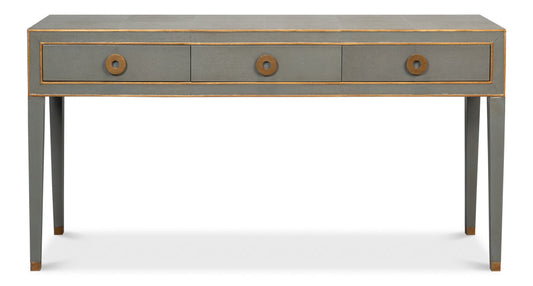 Gabriella Console Table With Drawers Grey Shagreen Leather