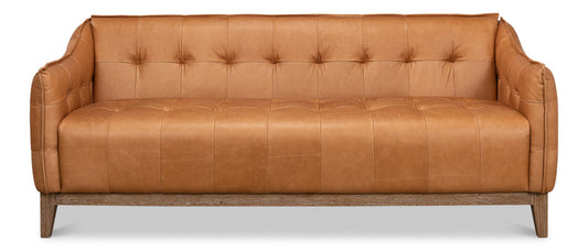 Isaac Tan Leather Sofa With Bench Seat