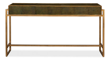 Shagreen Console Table With Drawers Leaf Green Leather