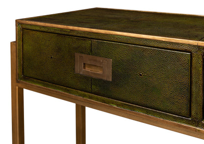 Shagreen Console Table With Drawers Leaf Green Leather