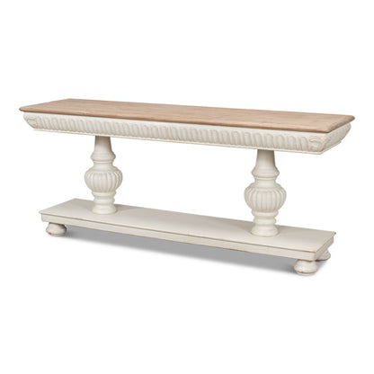 Hugo Console Table With Storage Antique White With Natural Top