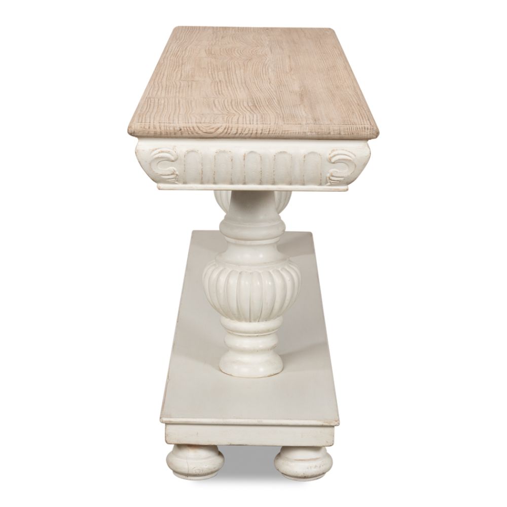 Hugo Console Table With Storage Antique White With Natural Top