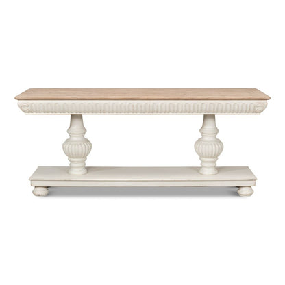 Hugo Console Table With Storage Antique White With Natural Top