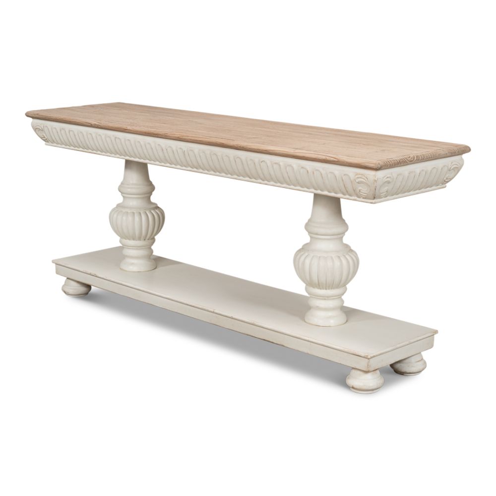 Hugo Console Table With Storage Antique White With Natural Top