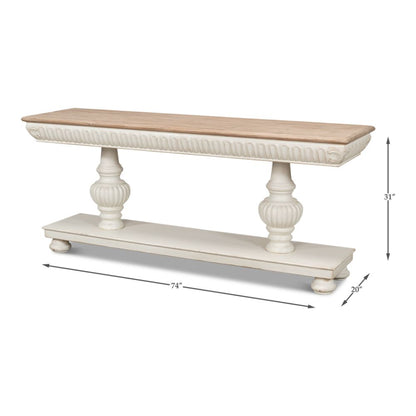 Hugo Console Table With Storage Antique White With Natural Top