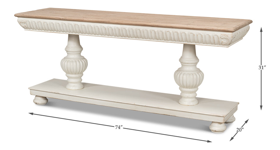 Hugo Console Table With Storage Antique White With Natural Top