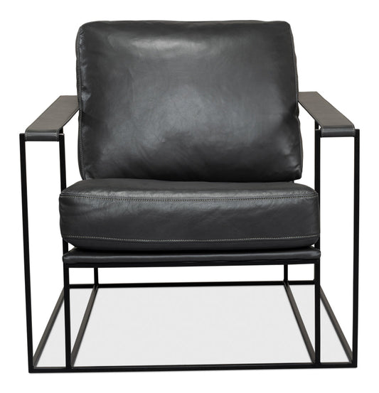 Oryan Black Leather Accent Chair Metal Frame