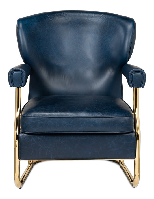 Santa Monica Mid Century Blue Leather Accent Chair