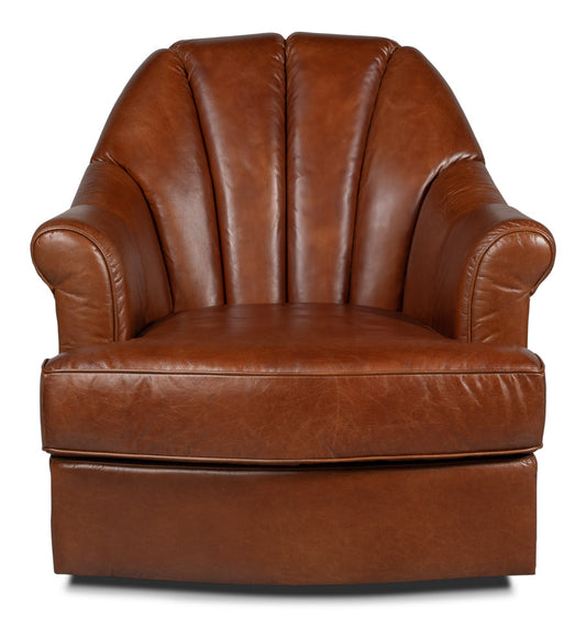 Scoth Swivel Club Chair In Distilled Leather