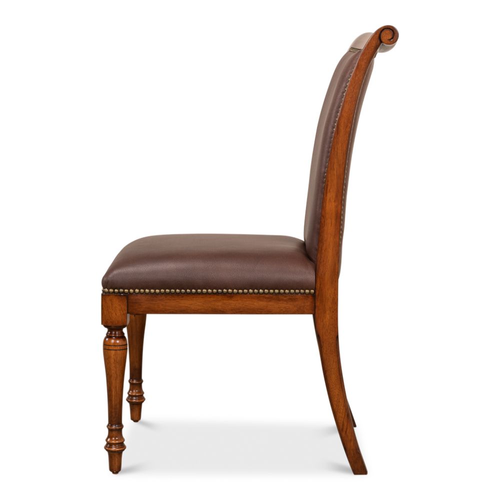 Jupe Side Chair Walnut With Brown Leather