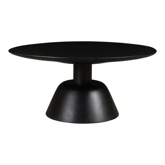 Nels Modern Solid Mango Wood Black Round Coffee Table